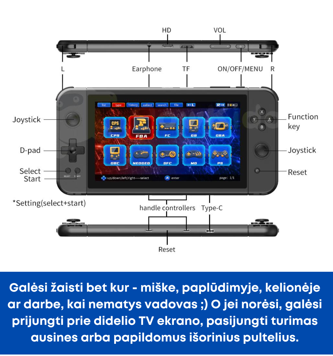 RETRO TAVO DELNE (nešiojama 7&quot; retro konsolė X70)